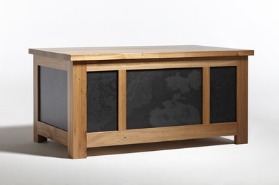 Large lidded blanket box in English elm and slate